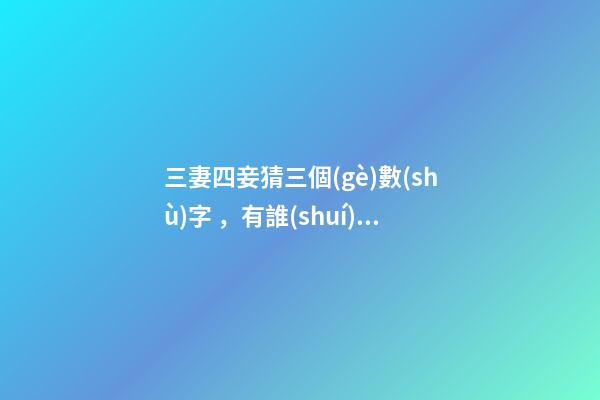 三妻四妾猜三個(gè)數(shù)字，有誰(shuí)猜過(guò)這么搞笑的數(shù)字謎語(yǔ)嗎-第1張-觀點(diǎn)-玄機(jī)派
